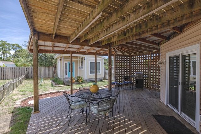 wooden terrace with grilling area