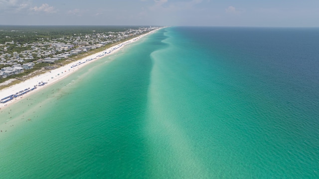 aerial view featuring a beach view and a water view