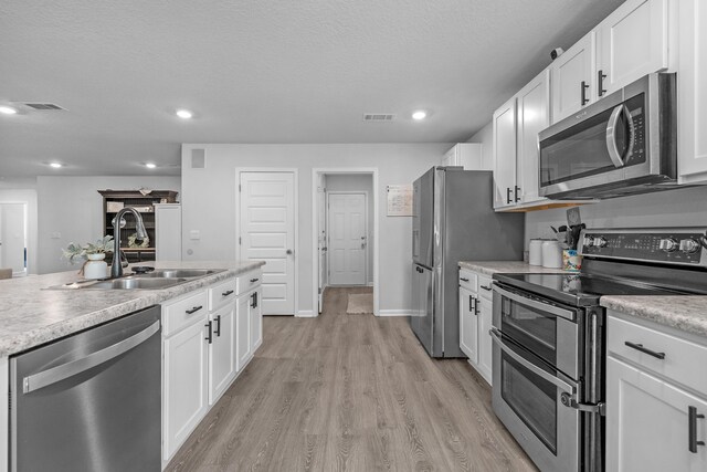 6537 Torrey Pnes, Laurel Hill, FL 32567 - kitchen with visible vents, white cabinets, a sink, and stainless steel appliances
