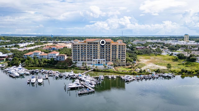 aerial view with a water view