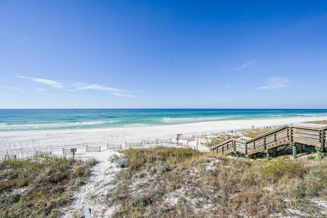 property view of water featuring a view of the beach