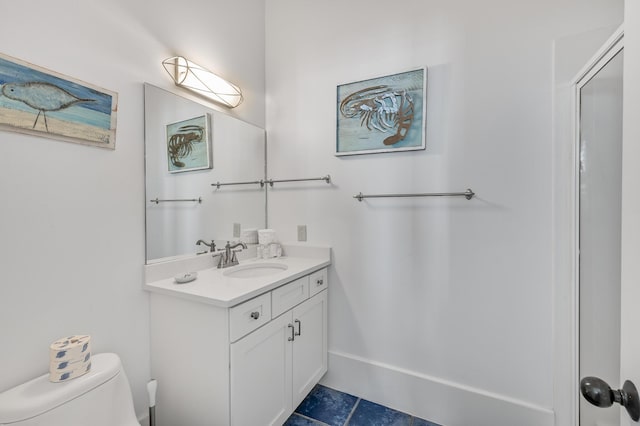 bathroom with tile patterned floors, toilet, and vanity