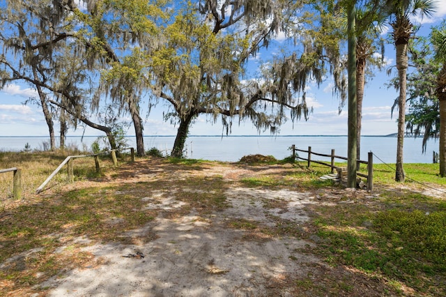 view of yard with a water view