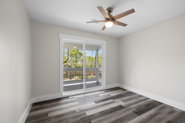 unfurnished room featuring hardwood / wood-style flooring and ceiling fan