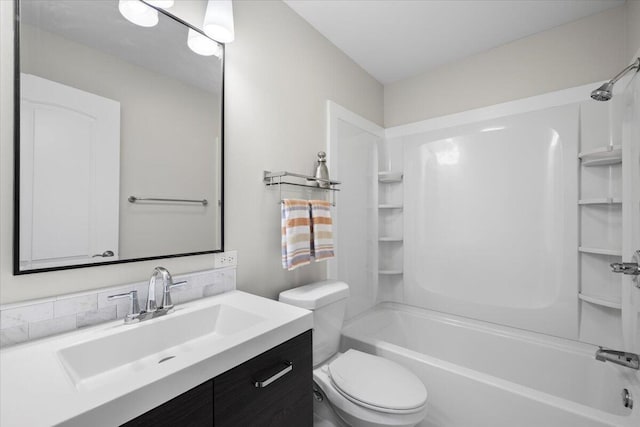 full bathroom with vanity, toilet, and bathing tub / shower combination