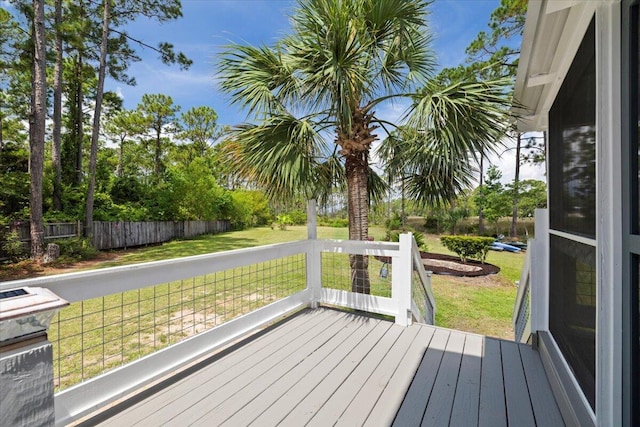 wooden deck with a lawn