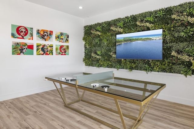 playroom with light wood-type flooring