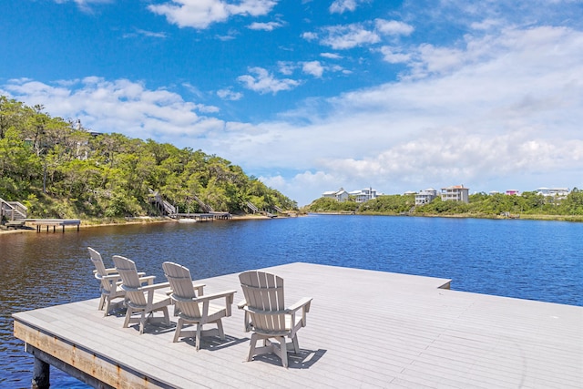 dock area with a water view