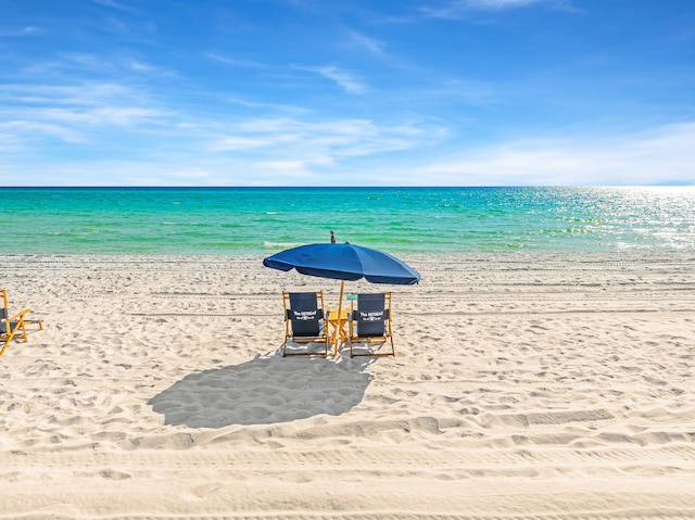 view of water feature featuring a beach view