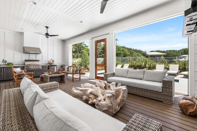 interior space with ceiling fan and hardwood / wood-style floors