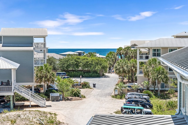 exterior space featuring a water view