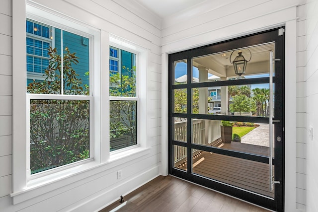 entryway featuring dark wood-type flooring