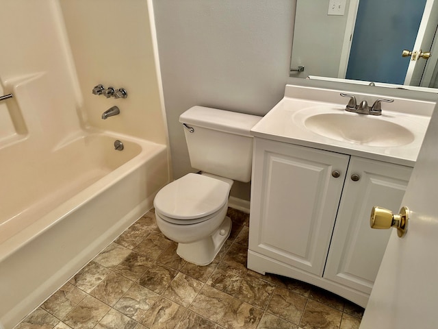 full bathroom featuring tile patterned floors, vanity, shower / bath combination, and toilet