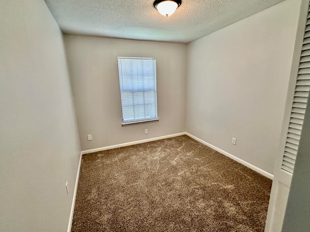 spare room featuring a textured ceiling and carpet flooring