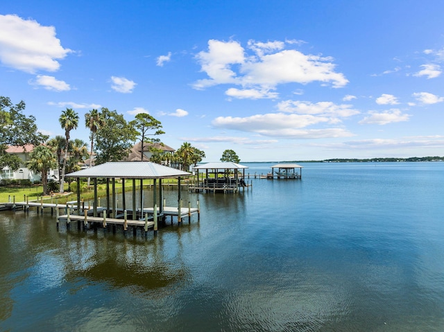 view of dock with a water view