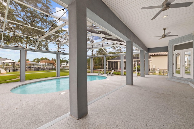 1780 Driftwood Point Rd, Santa Rosa Beach, FL 32459 - pool with a patio area, a lawn, french doors, and a lanai
