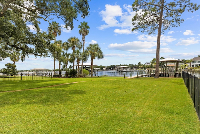 1780 Driftwood Point Rd, Santa Rosa Beach, FL 32459 - view of yard with fence, a boat dock, and a water view