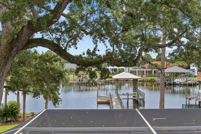 view of dock featuring a water view