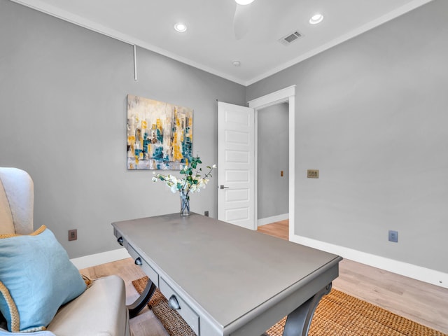 61 Sweet Breeze Dr, Santa Rosa Beach, FL 32459 - home office featuring baseboards, light wood-style flooring, a ceiling fan, and recessed lighting