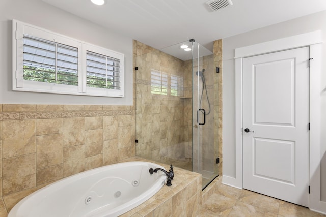 bathroom with plus walk in shower