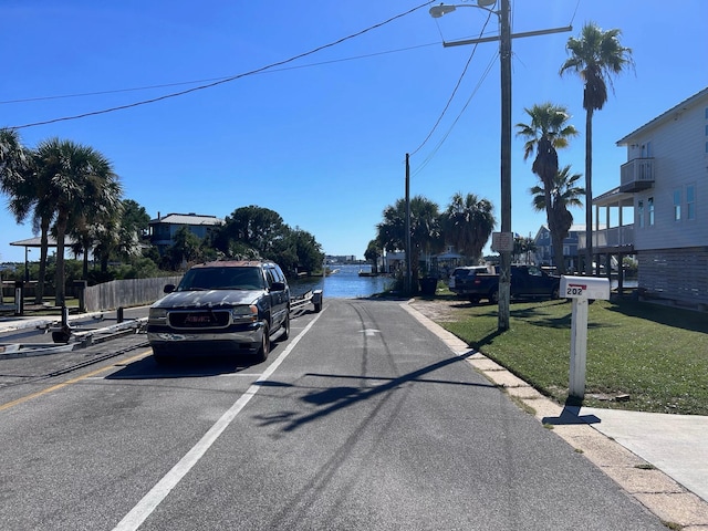 view of street featuring a water view