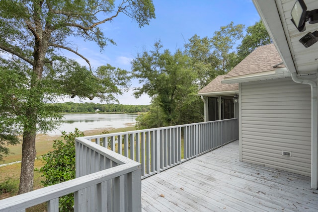 deck with a water view