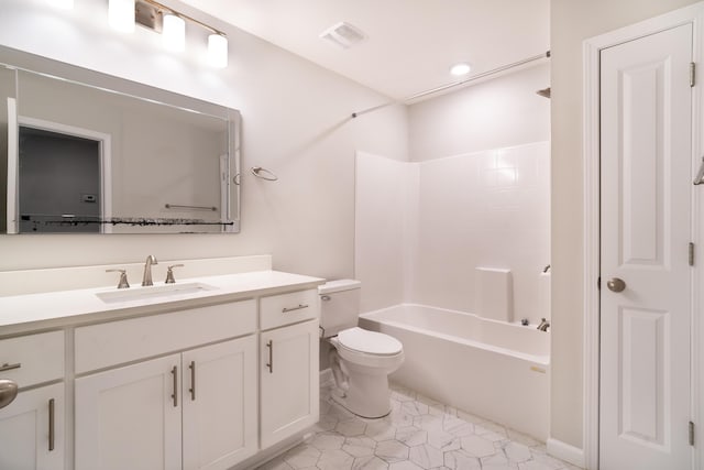 full bathroom with tile patterned floors, vanity, toilet, and bathing tub / shower combination