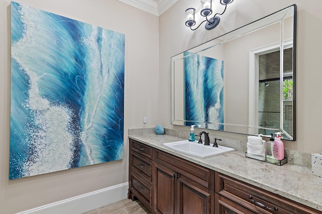 bathroom featuring vanity and crown molding