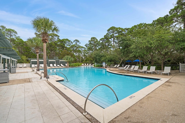 view of swimming pool with a patio