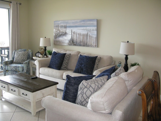 living room featuring light tile patterned floors