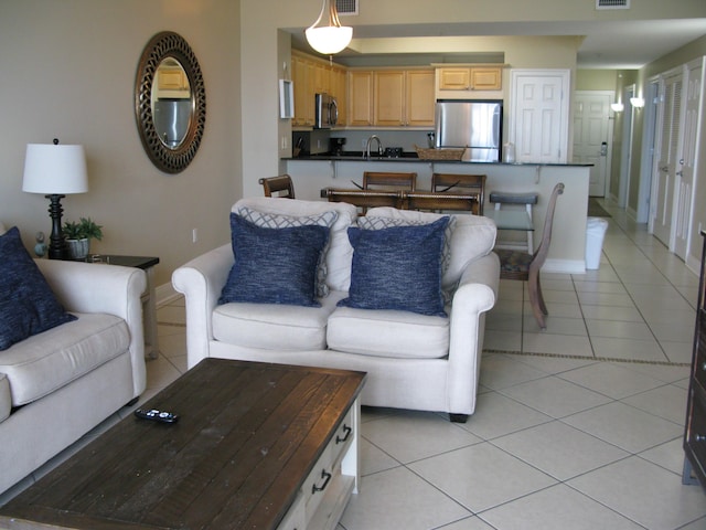 view of tiled living room