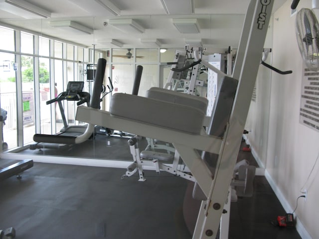 workout area with expansive windows