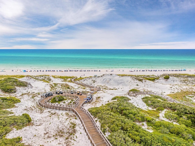 view of water feature with a beach view