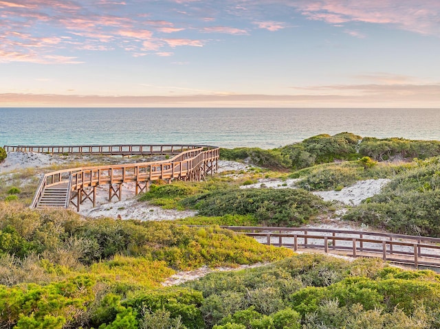 exterior space with a view of the beach and a water view