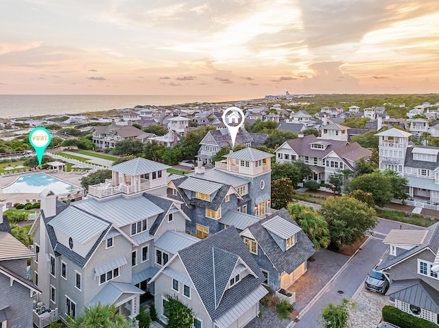 aerial view at dusk with a residential view