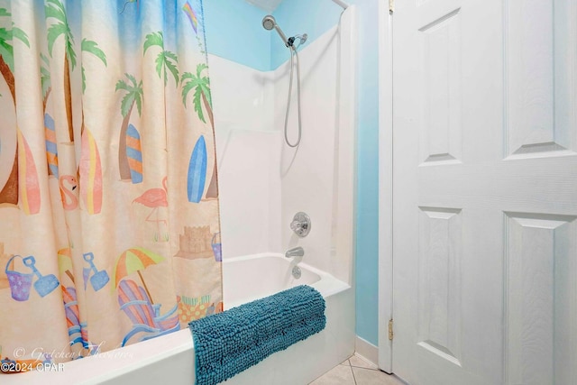 bathroom featuring shower / tub combo and tile patterned floors