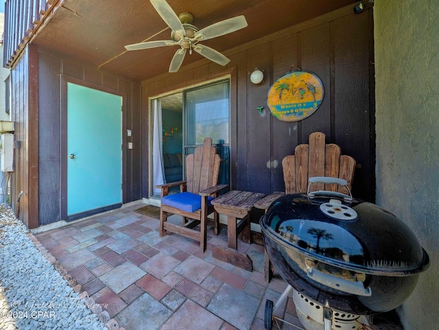 view of patio / terrace featuring ceiling fan