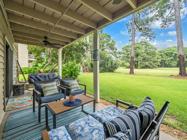 452 N Driftwood Bay Unit 96B, Miramar Beach, FL 32550 - view of patio featuring an outdoor living space and ceiling fan
