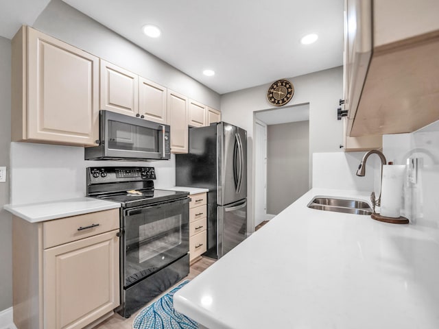 kitchen with light hardwood / wood-style flooring, sink, and appliances with stainless steel finishes