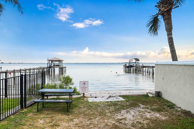 dock area featuring a water view