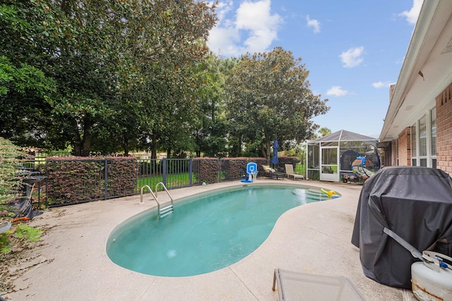 view of pool with a patio area and grilling area