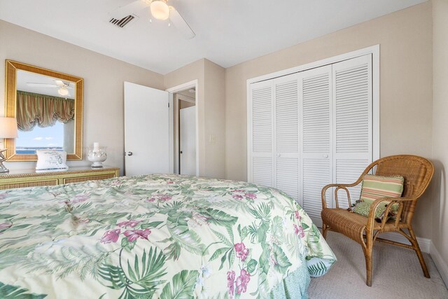 bedroom featuring a closet and ceiling fan