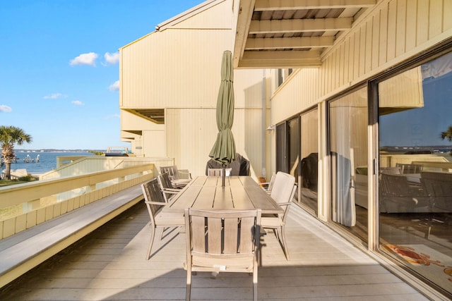 balcony featuring a water view