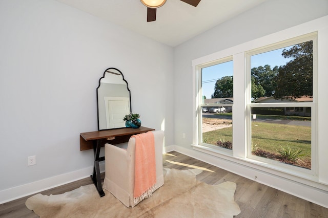 home office featuring wood finished floors and baseboards