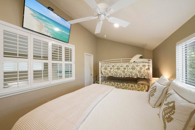 bedroom with vaulted ceiling and ceiling fan