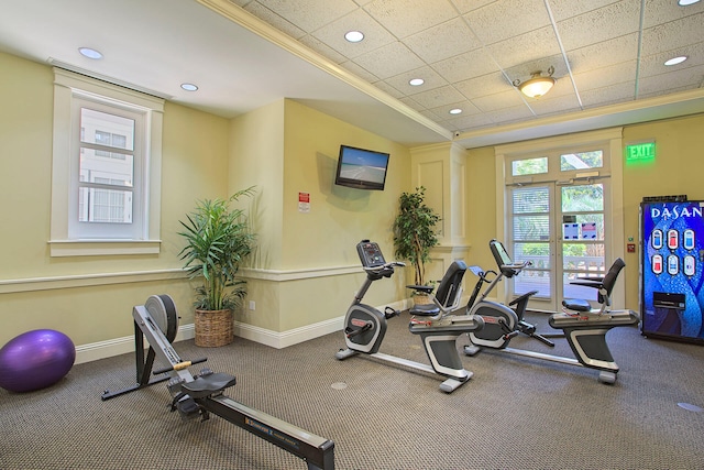 workout area with a drop ceiling