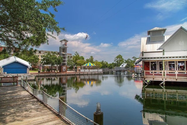 dock area with a water view