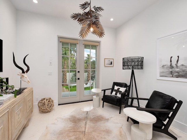 living area featuring french doors