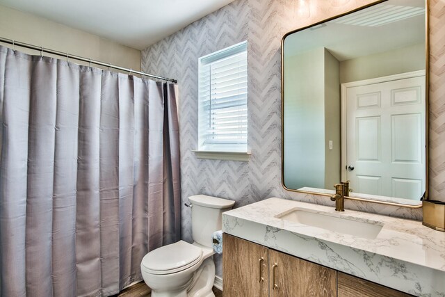 bathroom featuring vanity, toilet, and plenty of natural light