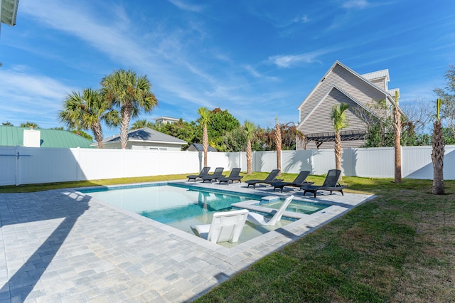 view of pool featuring a patio area, a fenced backyard, and a pergola